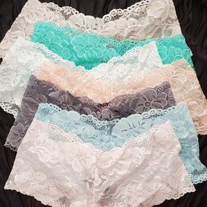 Size Medium Lot of 7 Sexy Cheeky Lace Boyshort Panties Soft Colors NEW w/Tags